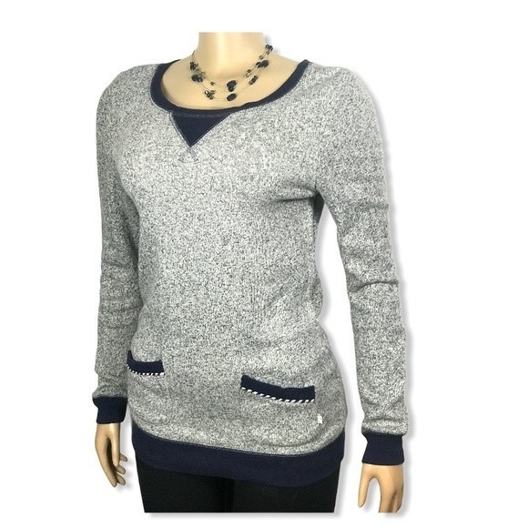 Quicksilver Sweater Top Pullover Heather Gray Navy Pocket Details size XS - Picture 4 of 16